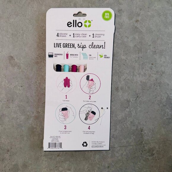 Ello Impact Silicone Fold & Store Straws with Carry Case, 4 Piece, June Breeze - Picture 6 of 10